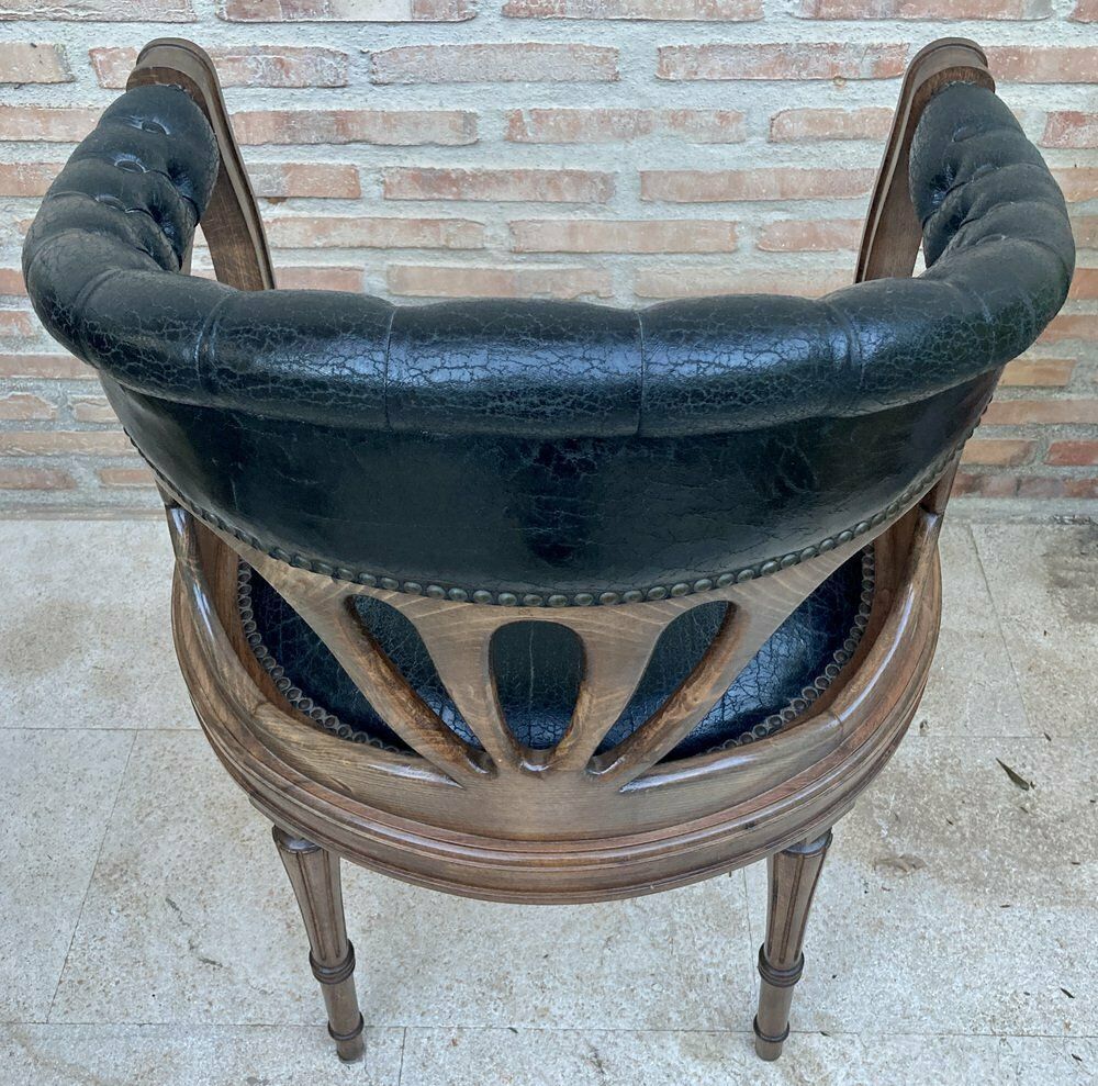 French Dining Armchairs In Leather And Walnut, 1950s, Set Of 4 photo vintage