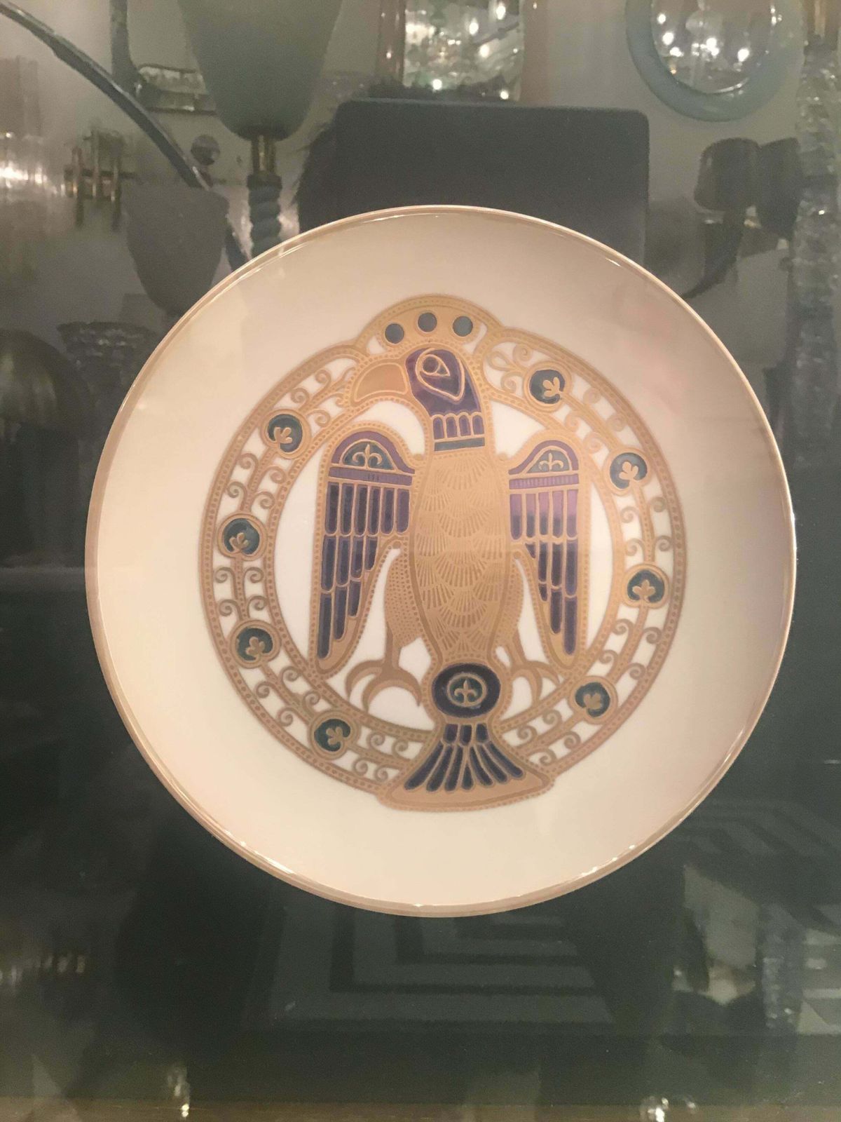 Morbelli Porcelain Wall Plate Worked With Pure Gold 1960 Italy photo for sale