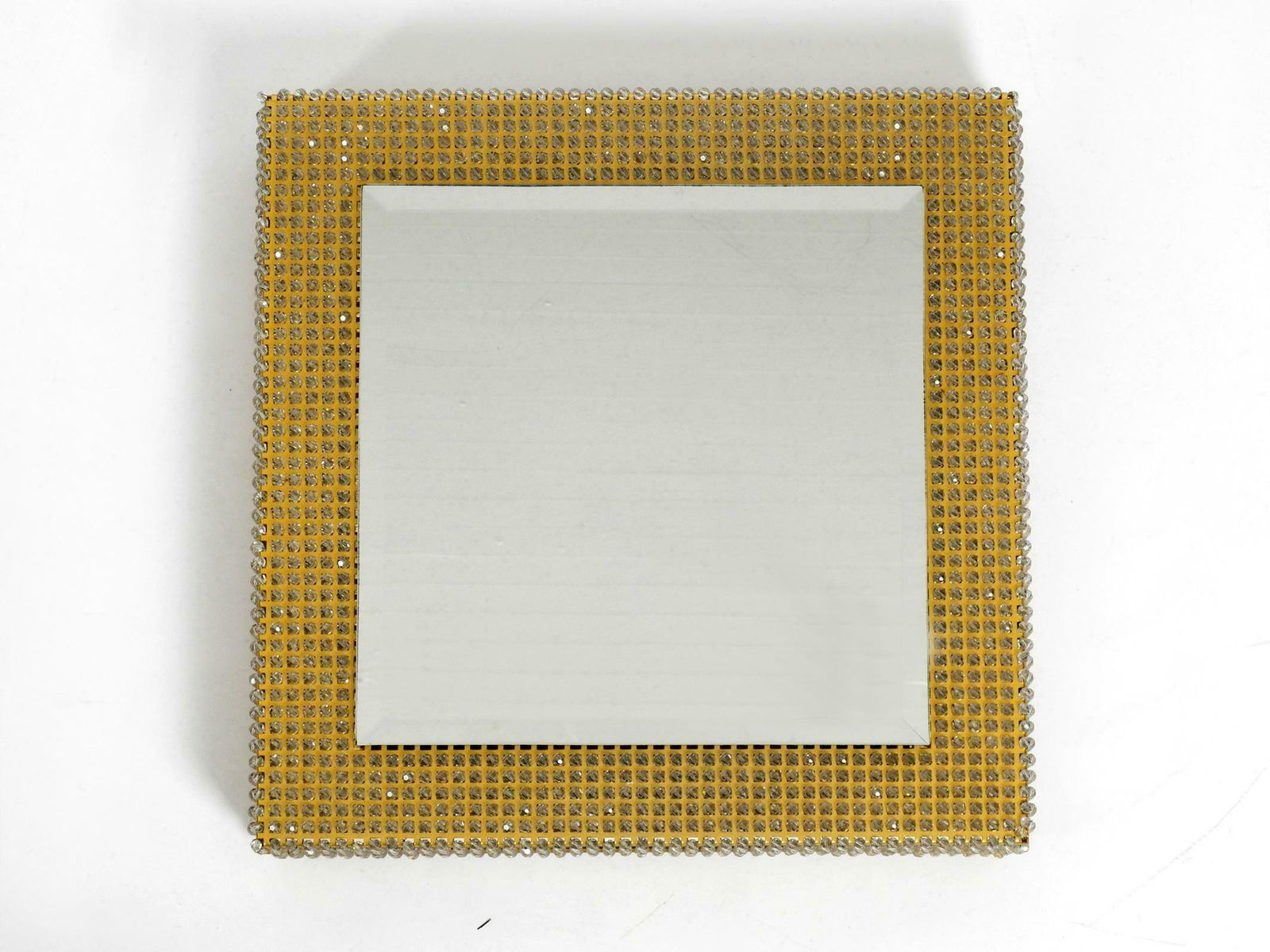 Rare Square 1960s Brass Wall Backlit Mirror Frame With Glass Beads By Palwa photo furniture