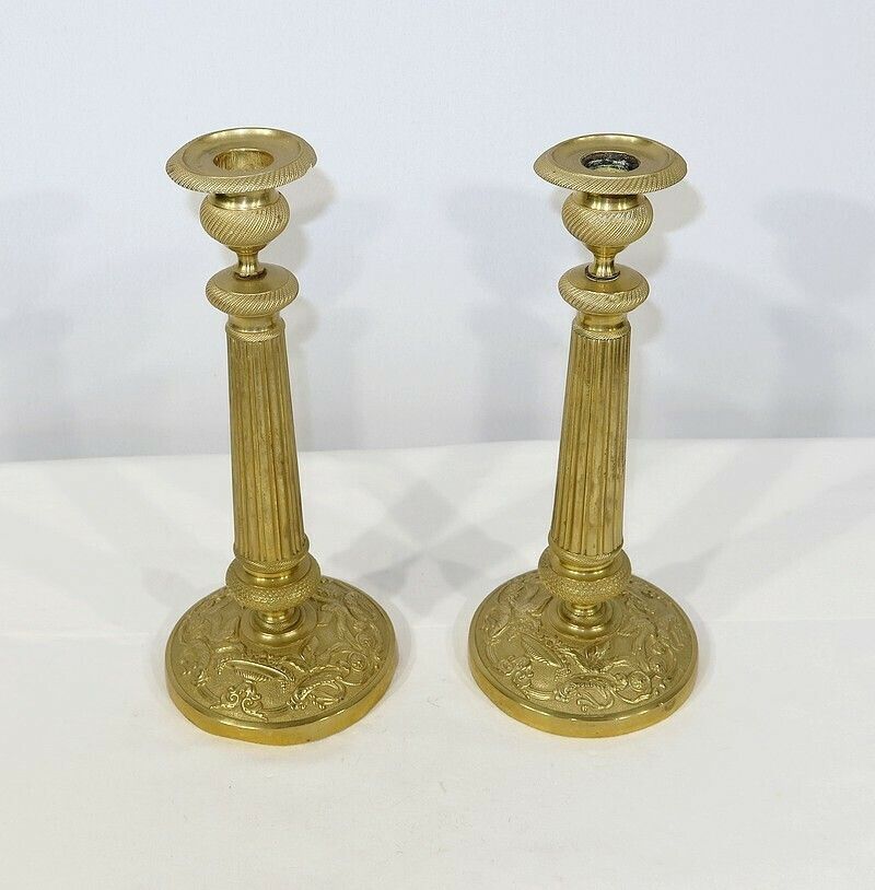 Pair Of Brass Candlesticks, Empire Style, Early 20th Century photo Home Decor