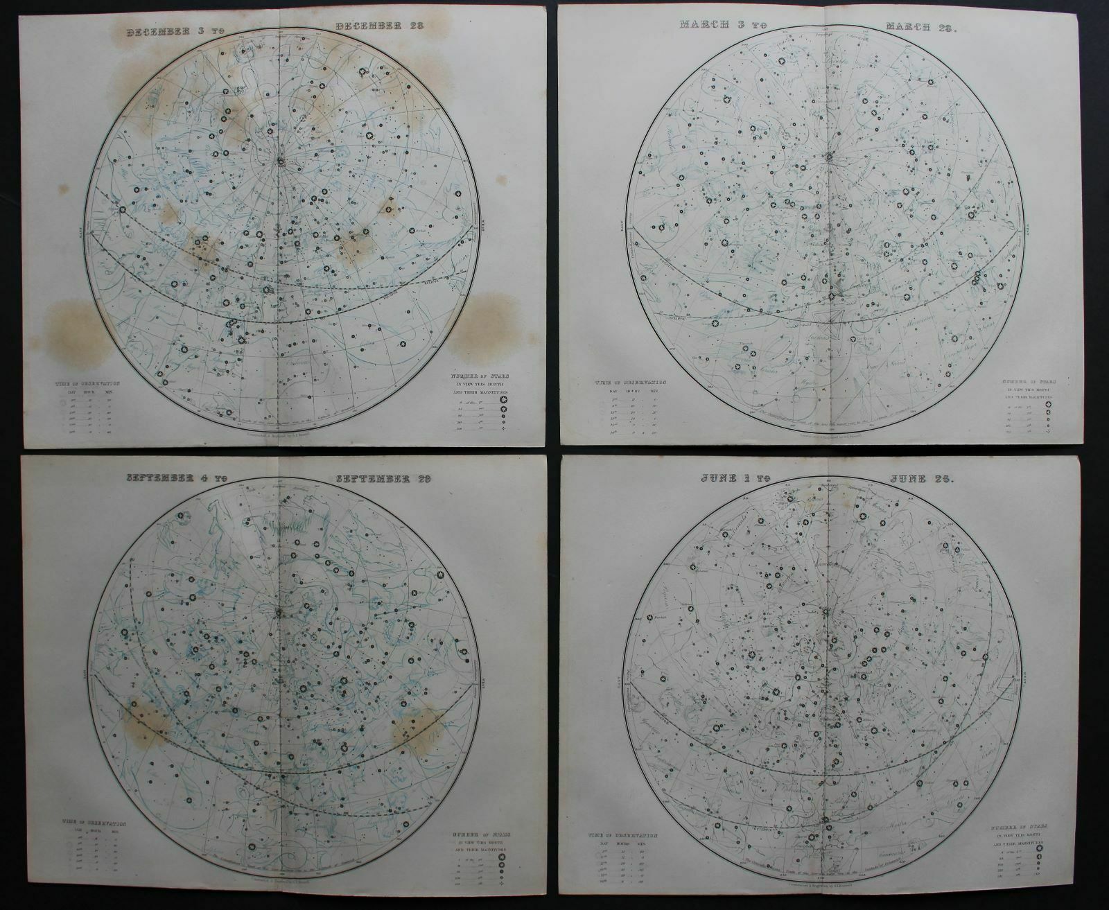 Set Of Four 1855 Maps Of The Heavens By Dower.