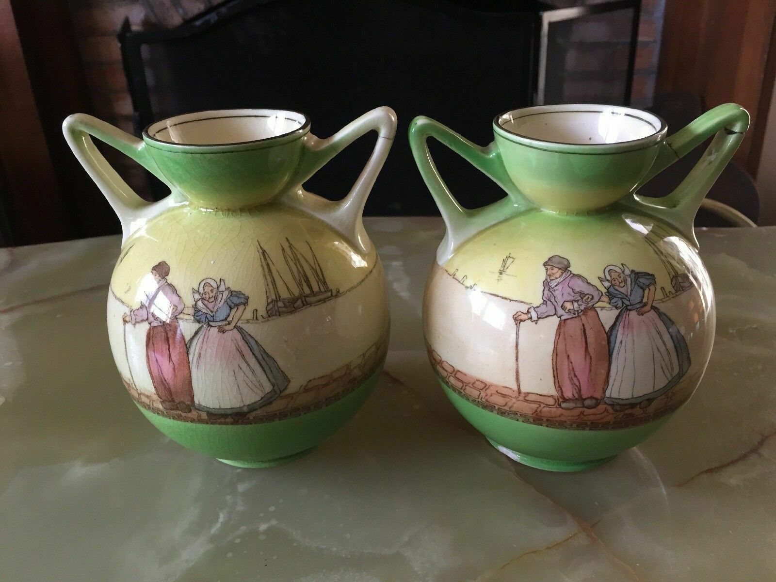 A Pair Of Antique Royal Doulton Harlem Vases. Tall C.1910