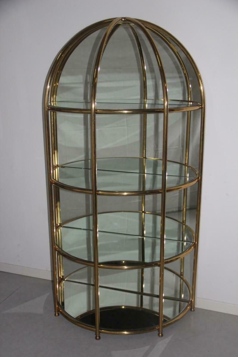Bar Cabinet Convex Wall Solid Brass Pipes Mirrored Glass, Made In Italy, 1970 photo furniture