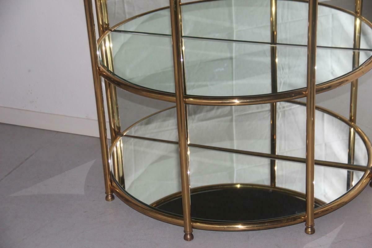 Bar Cabinet Convex Wall Solid Brass Pipes Mirrored Glass, Made In Italy, 1970 photo for sale