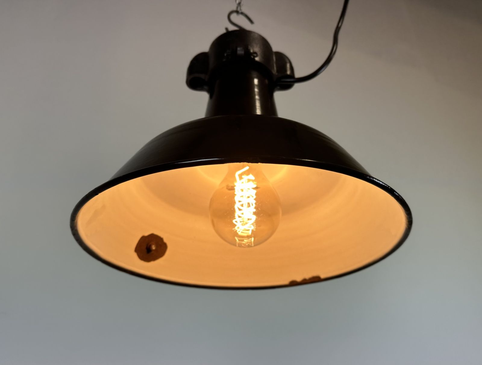 Lighting Industrial Black Enamel Factory Lamp With Cast Iron Top, 1960s photo