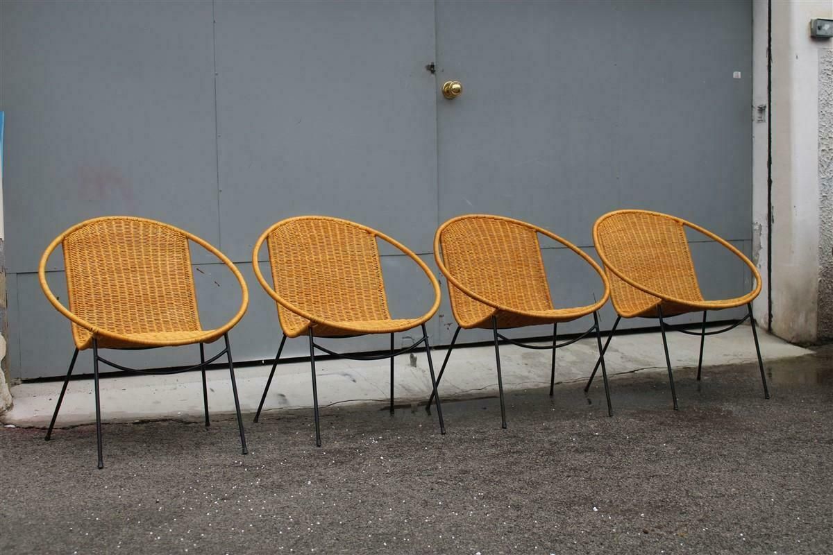 Set Campo & Graffi Garden Armchairs In Metal And Wicker Italy Design, 1950s photo furniture