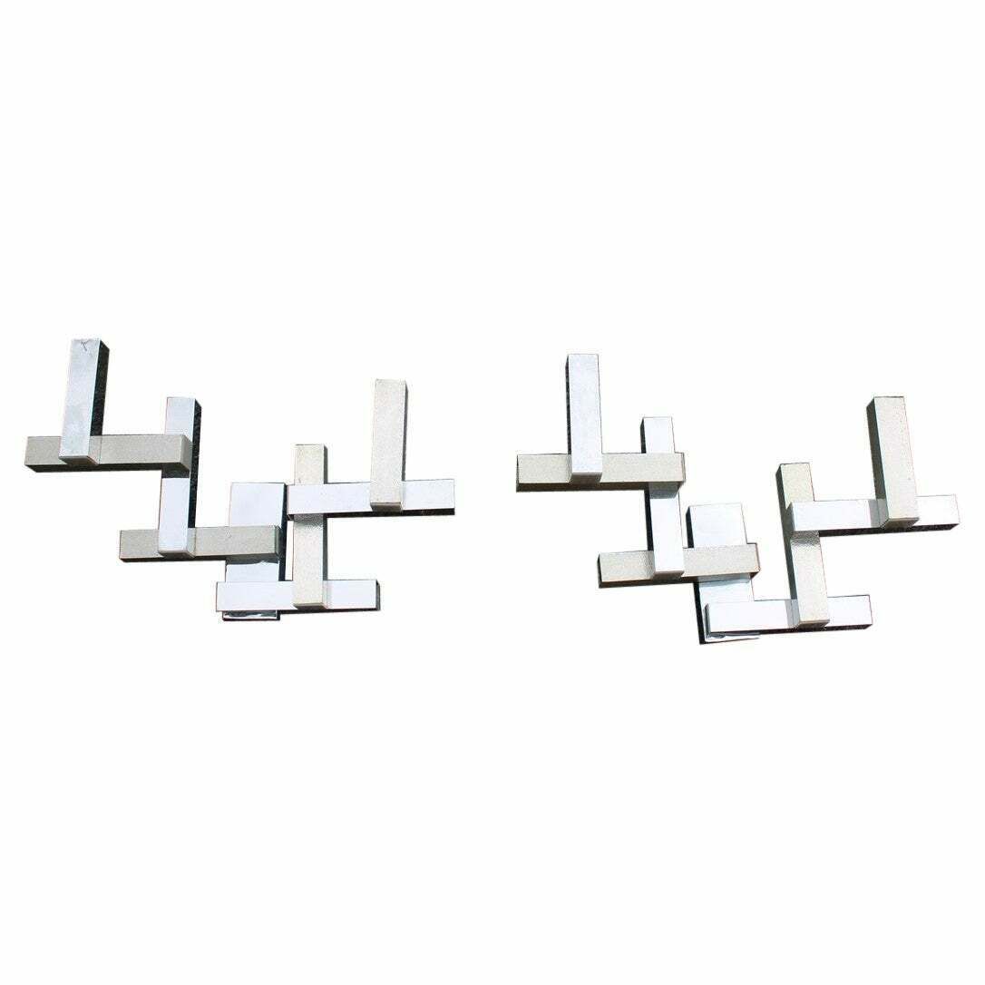 Pair Of Sciolari Modernist Chromed Metal Wall Lamps 1970s Minimalist Design