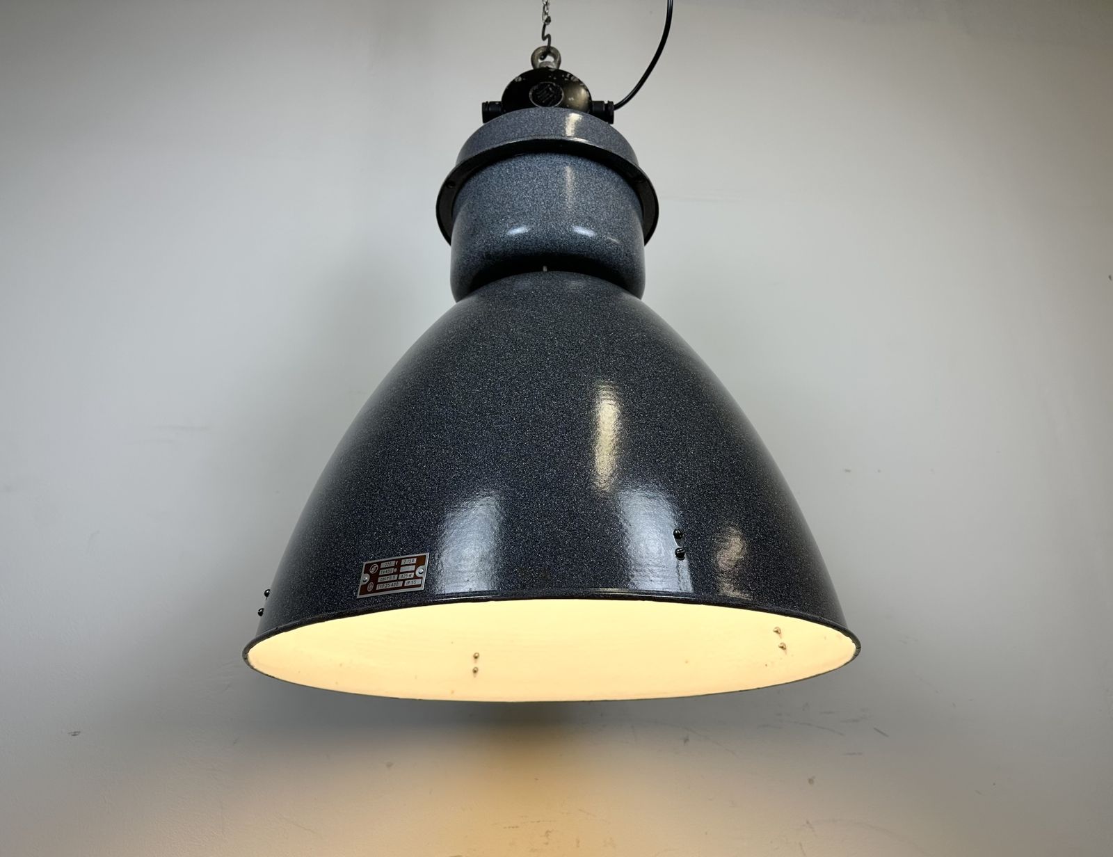 Large Grey Enamel Industrial Factory Lamp From Elektrosvit, 1960s photo furniture