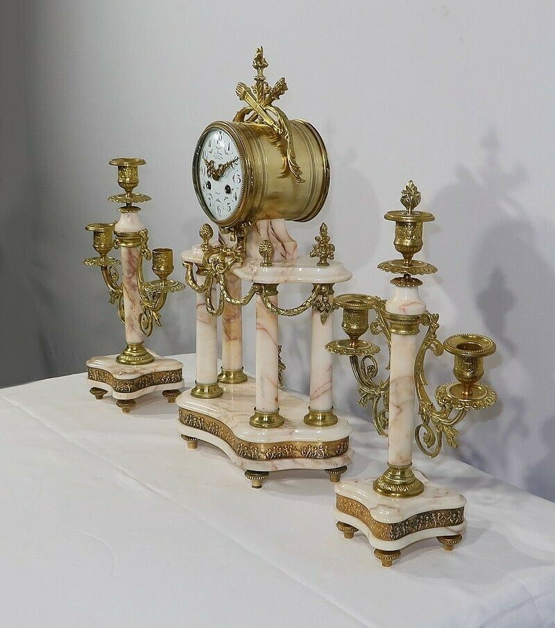 Marble And Bronze Fireplace Set, Louis XVI – 19th Style photo for sale