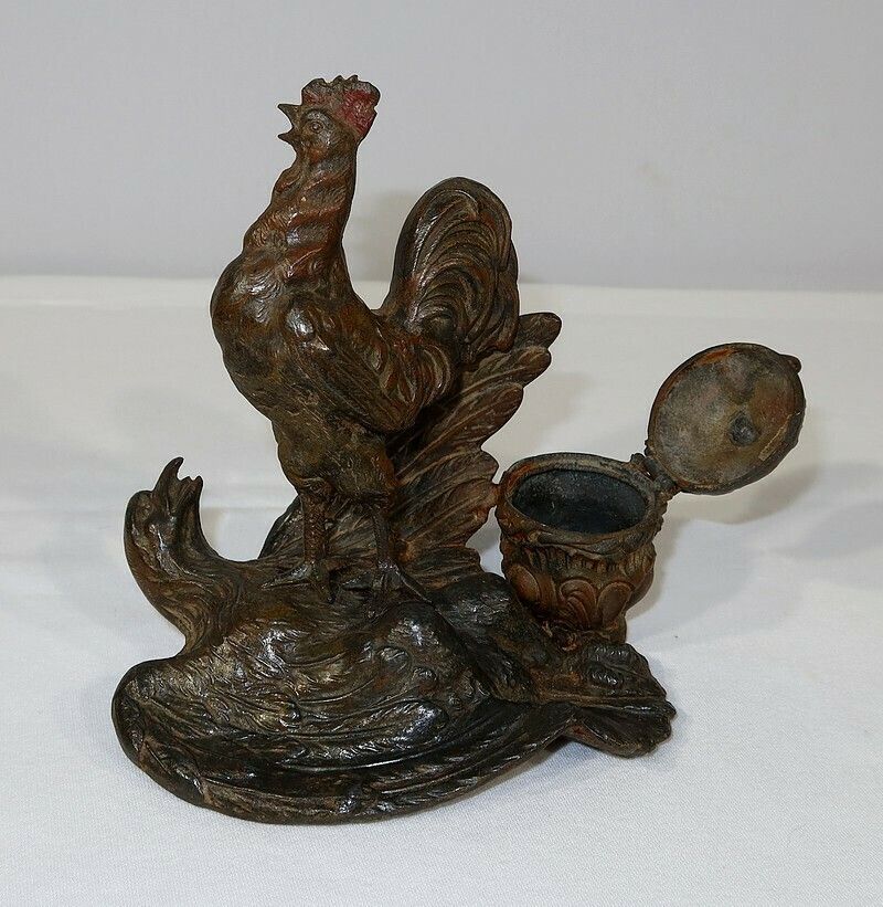 Inkwell In Patinated Spelter “Le Coq Patriotique” – Late 19th Century photo furniture