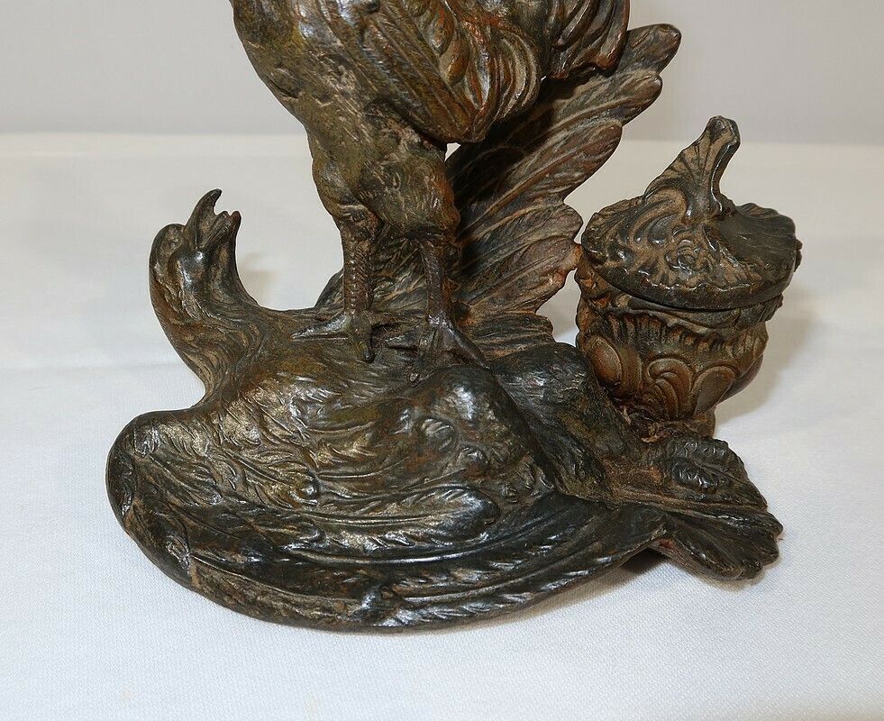Inkwell In Patinated Spelter “Le Coq Patriotique” – Late 19th Century photo vintage