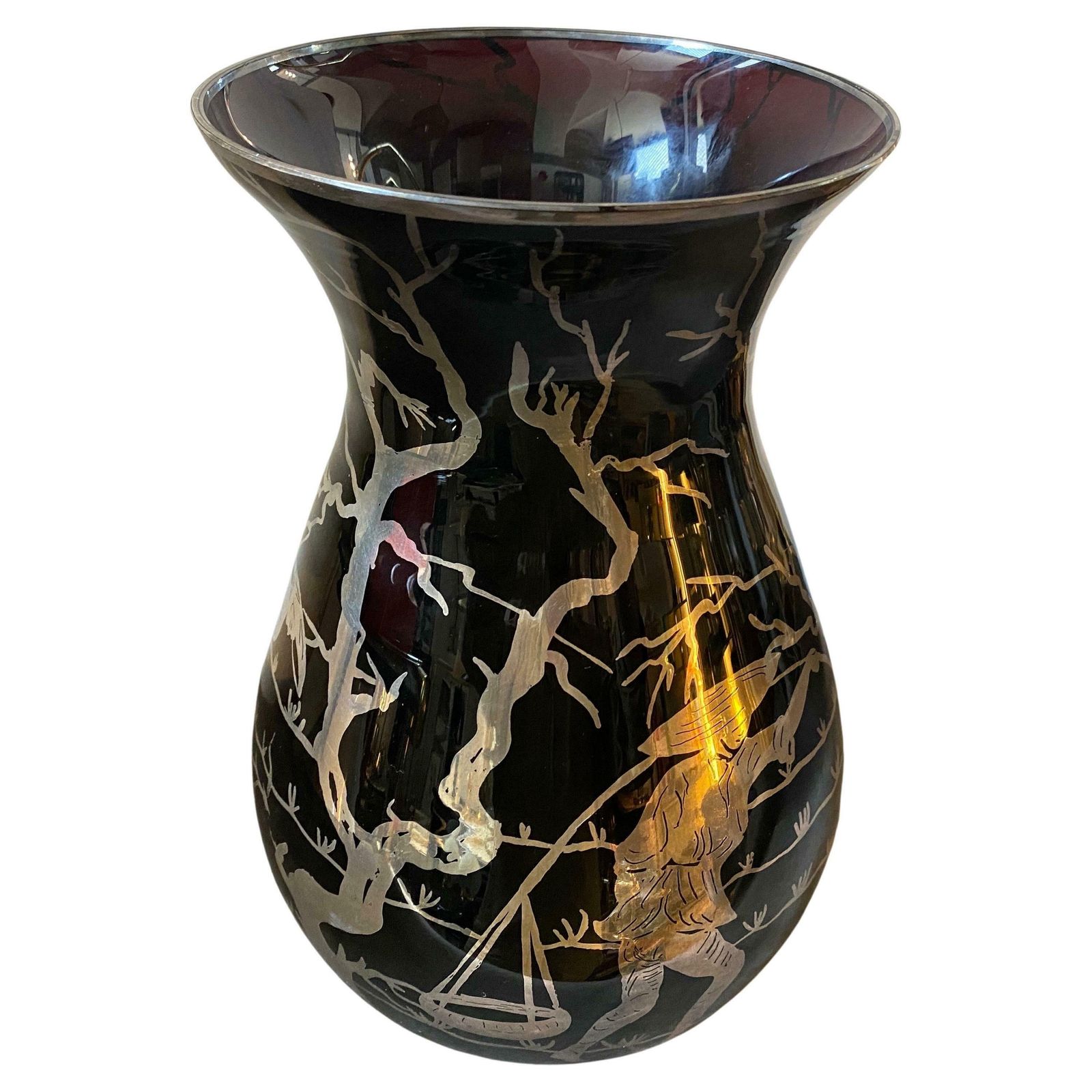 1930s Purple Glass And Sterling Silver Orientalist Italian Vase photo furniture