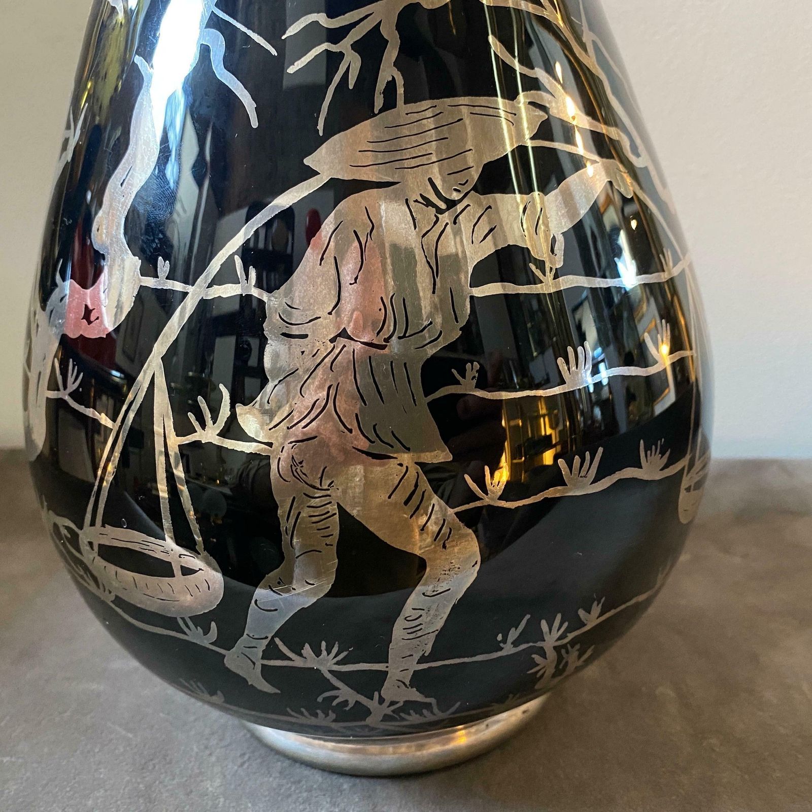 1930s Purple Glass And Sterling Silver Orientalist Italian Vase photo for sale