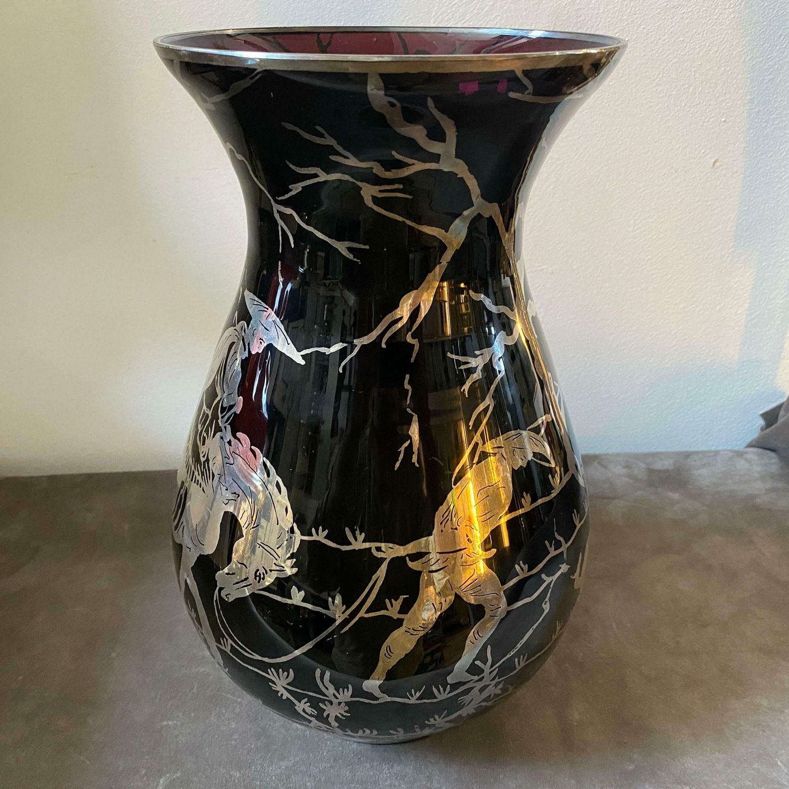 1930s Purple Glass And Sterling Silver Orientalist Italian Vase photo buy