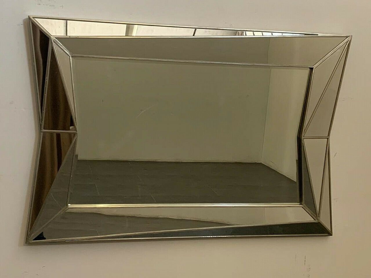 Silver Plated Wooden Mirror In Cubist Style By Serge Roche, 1970s photo for sale