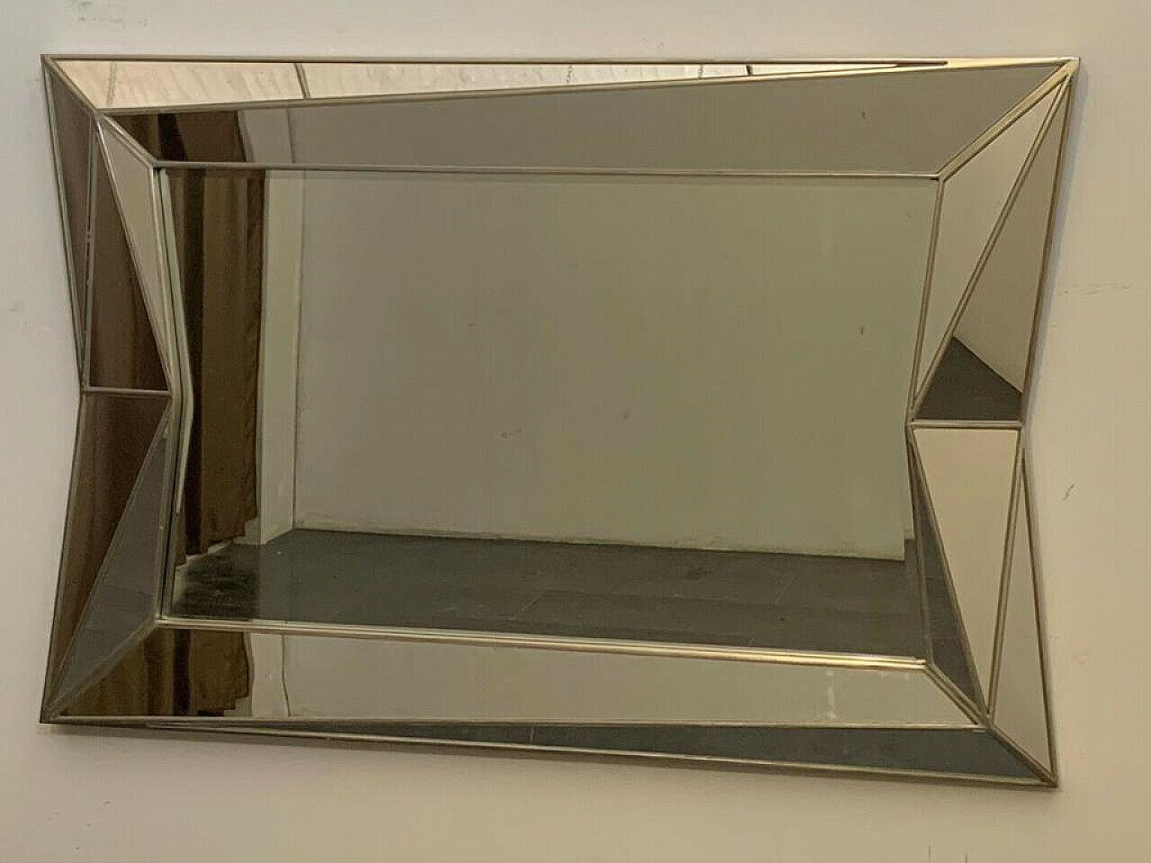 Silver Plated Wooden Mirror In Cubist Style By Serge Roche, 1970s photo Home Decor