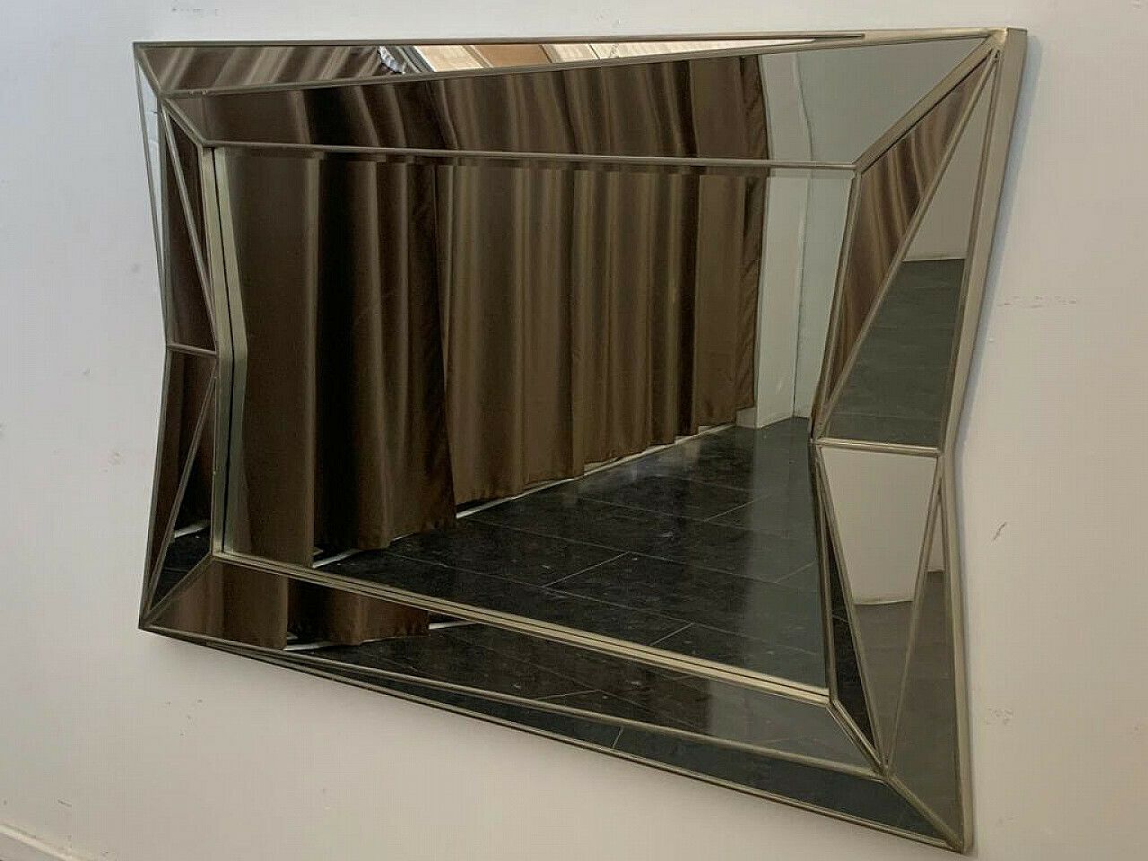 Silver Plated Wooden Mirror In Cubist Style By Serge Roche, 1970s photo 3859.44