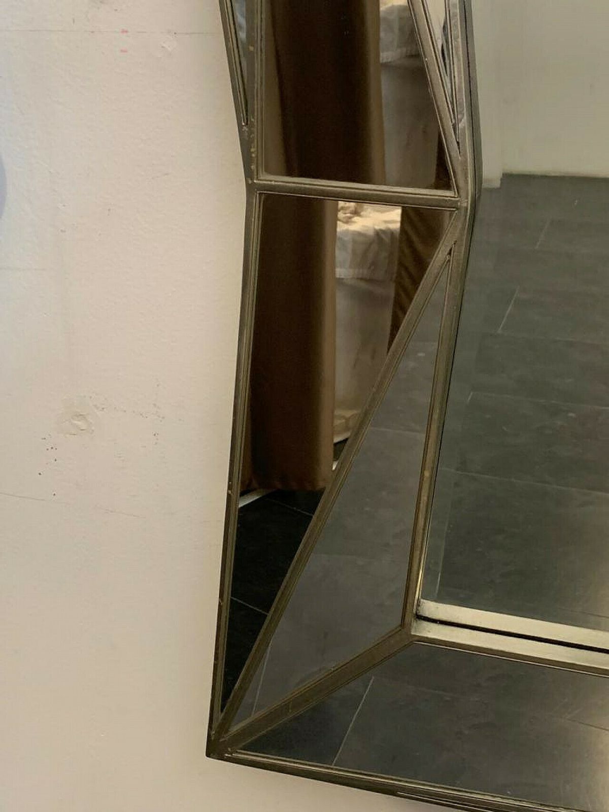photo vintage Silver Plated Wooden Mirror In Cubist Style By Serge Roche, 1970s