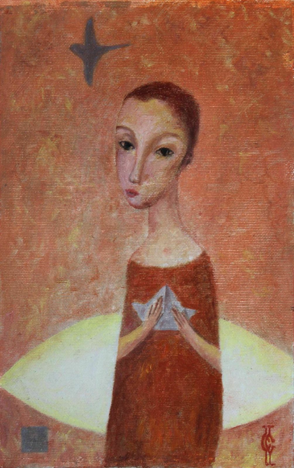 Sergey Ivanovich Smirnov. A Girl With A Boat. Oil, Cardboard. 28.5x18 Cm