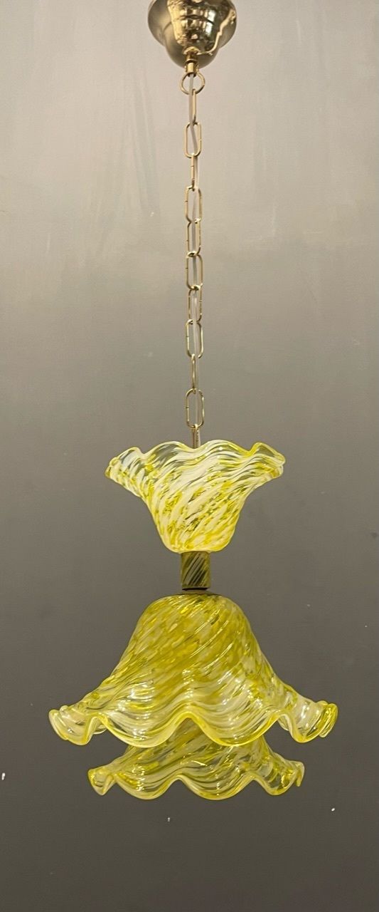 Venetian Murano Glass Tiered Light Pendant 1950’s photo vintage