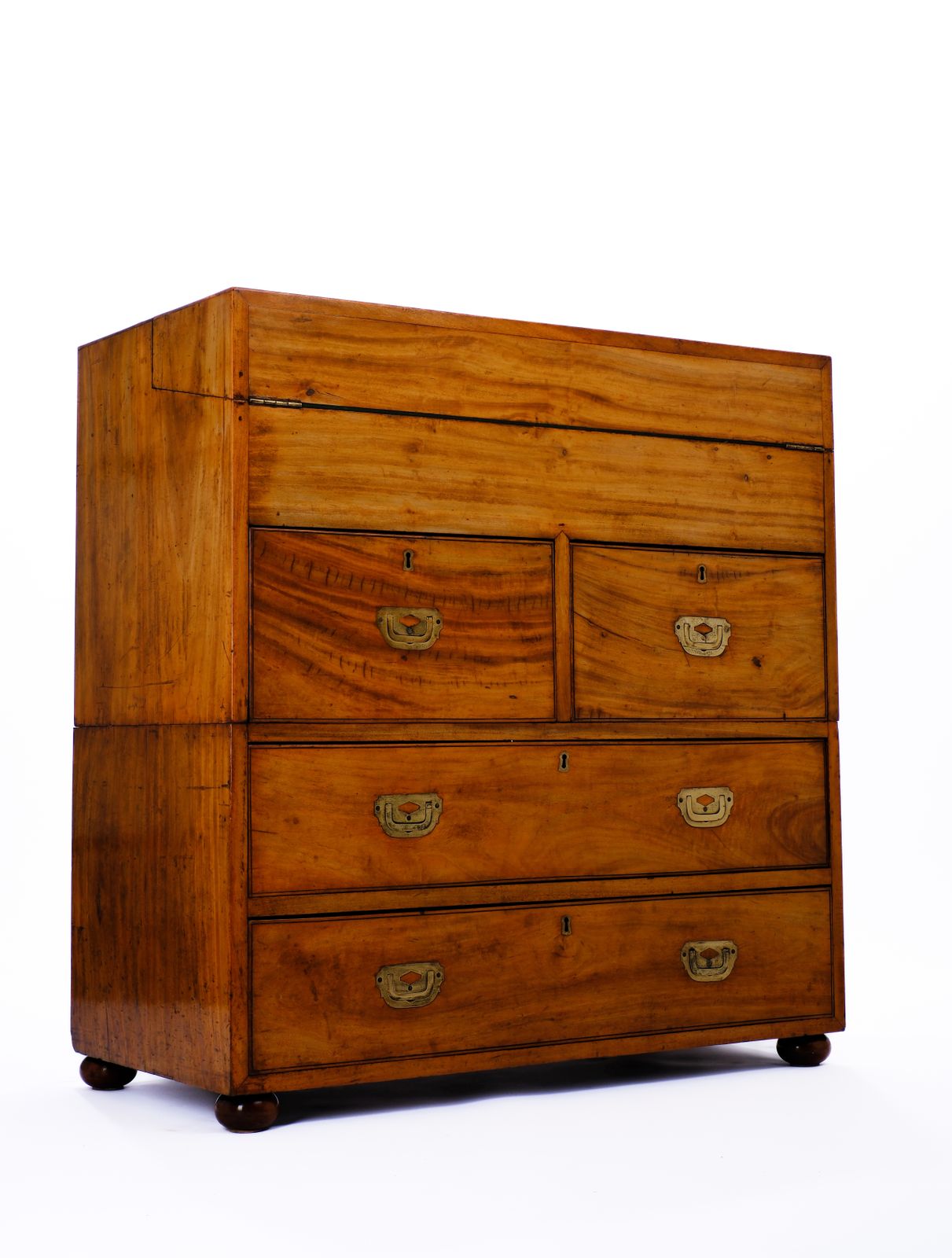 Early C19th Chinese Camphor Wood Secretaire Campaign Chest