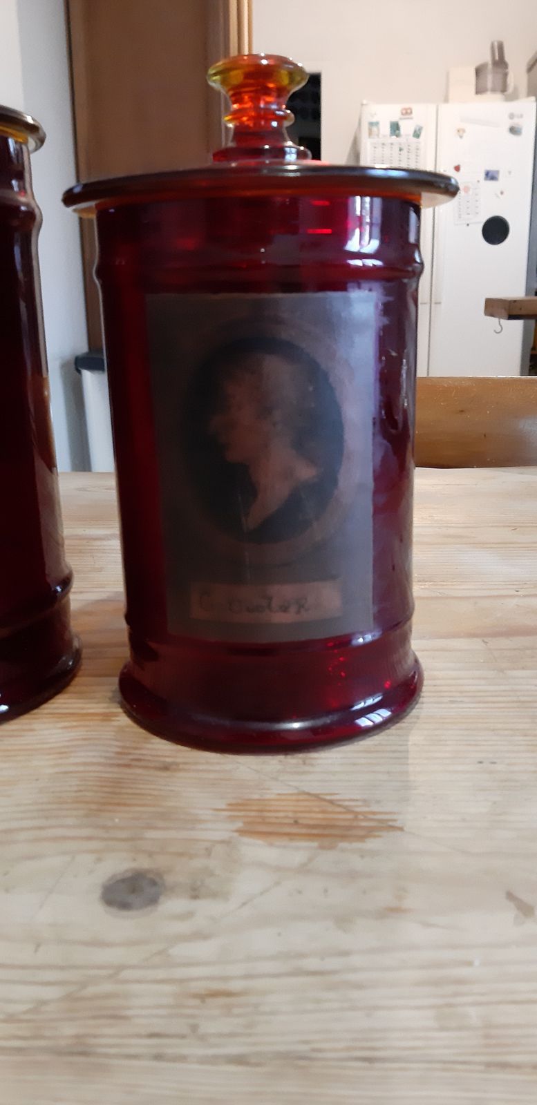 3 Red Glass Medicine Jars, 1970s photo vintage