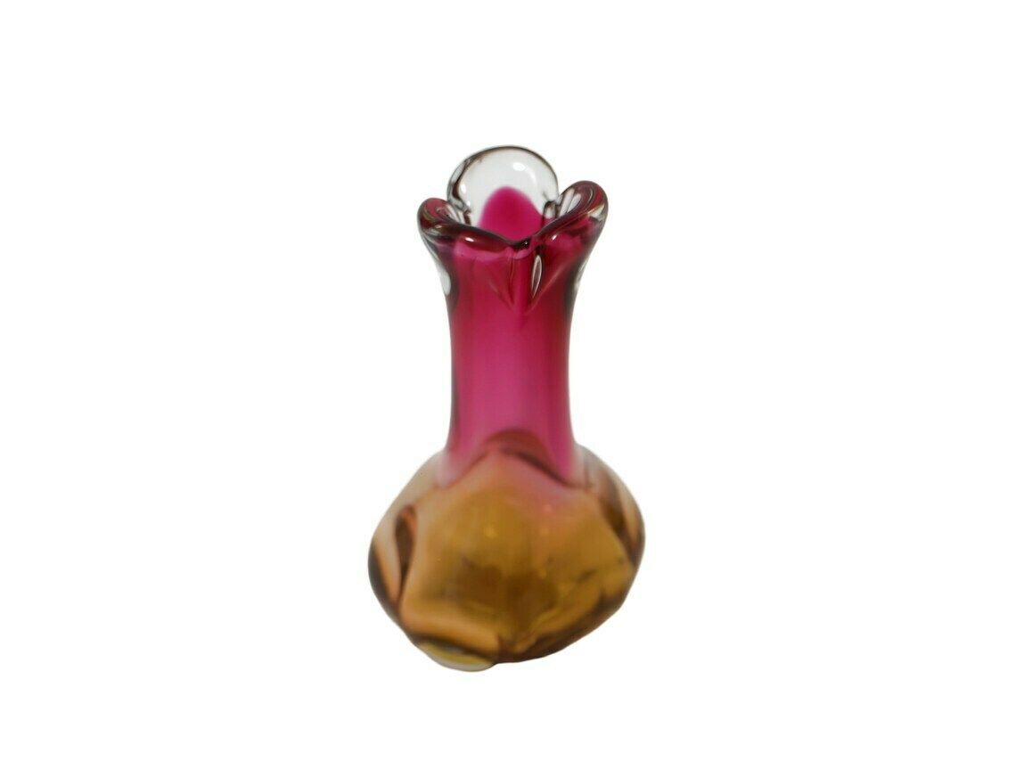 Chribska Bohemian Art Glass Vase Pink And Ochre 1960’s photo vinterior