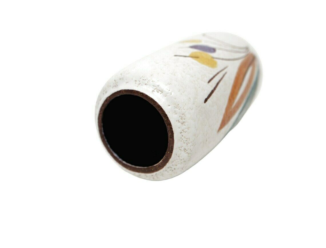 West German White Vase With Orange And Green Leaves Design, 1950’s photo vinterior