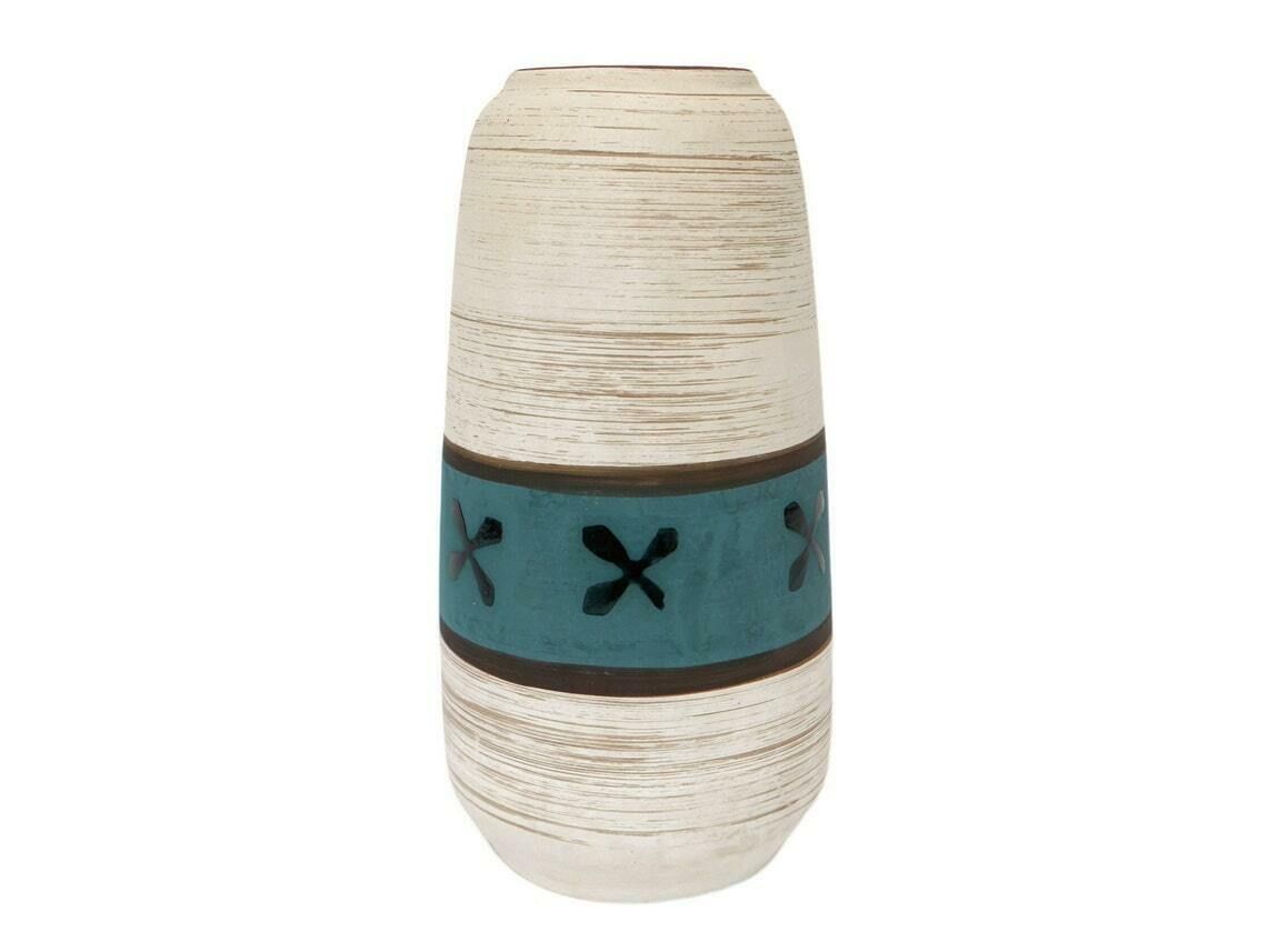 West German African Style Vase With Blue Stripe And Crosses Design, 1960’s