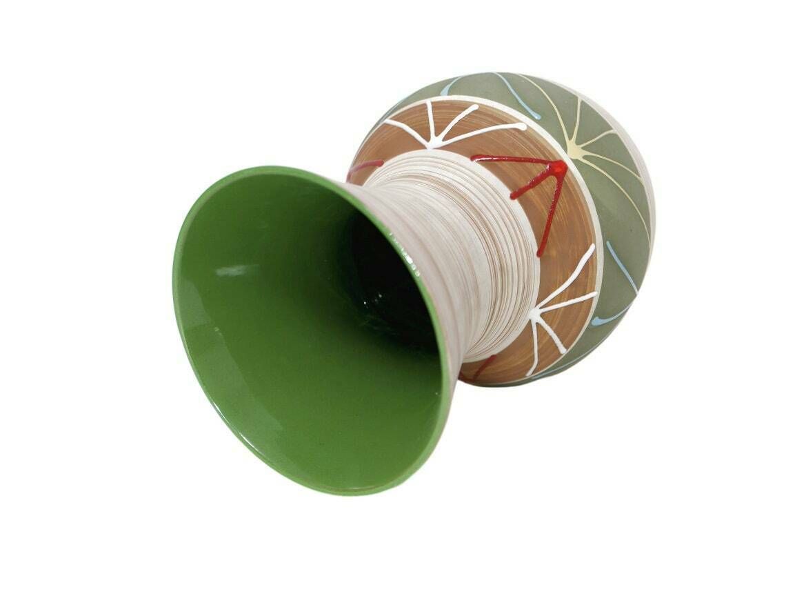 West German Ceramic Vase With Olive Green Interior And Multi Coloured Design, 1960’s photo furniture