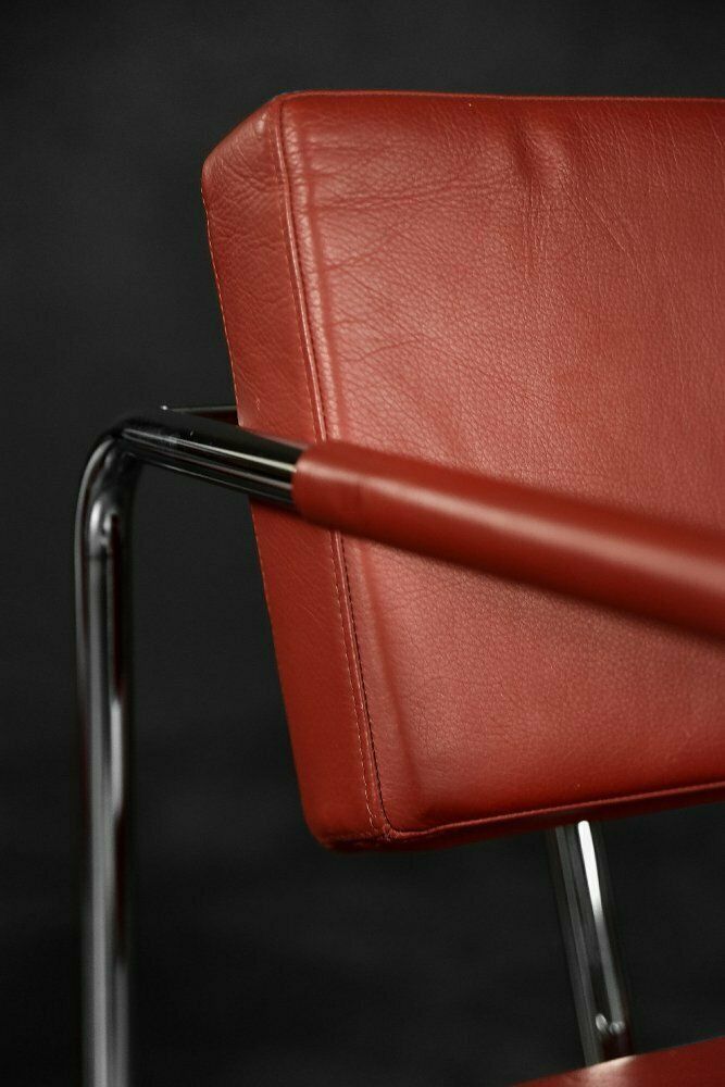 Scandinavian Bauhaus Model Ej 8 Armchairs In Chrome And Red Leather By Torben Skov For Erik Jørgensen Møbelfabrik, 1990, Set Of 2 photo furniture