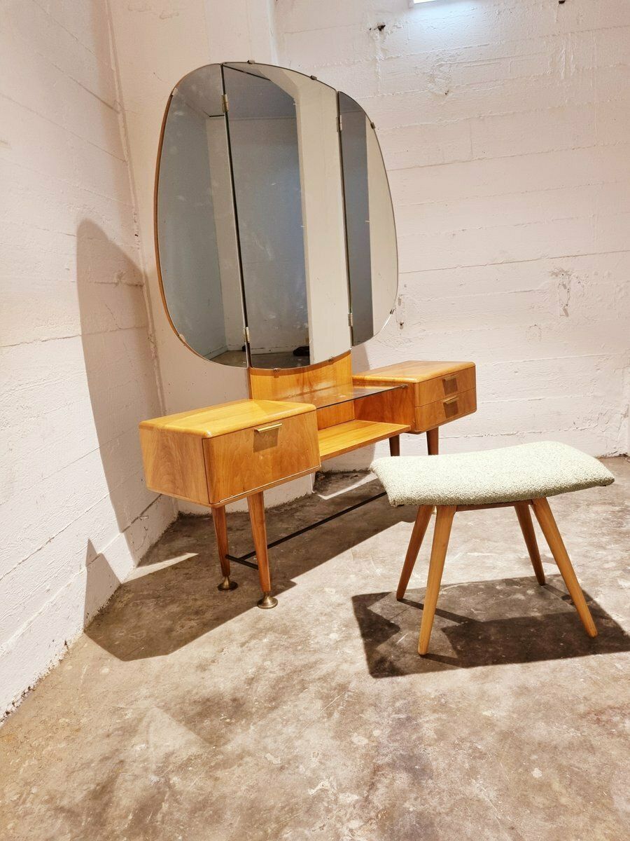 Mid Century Art Deco Style Walnut & Brass Dressing Table By A.A. Patijn For Zijlstra Joure photo vintage