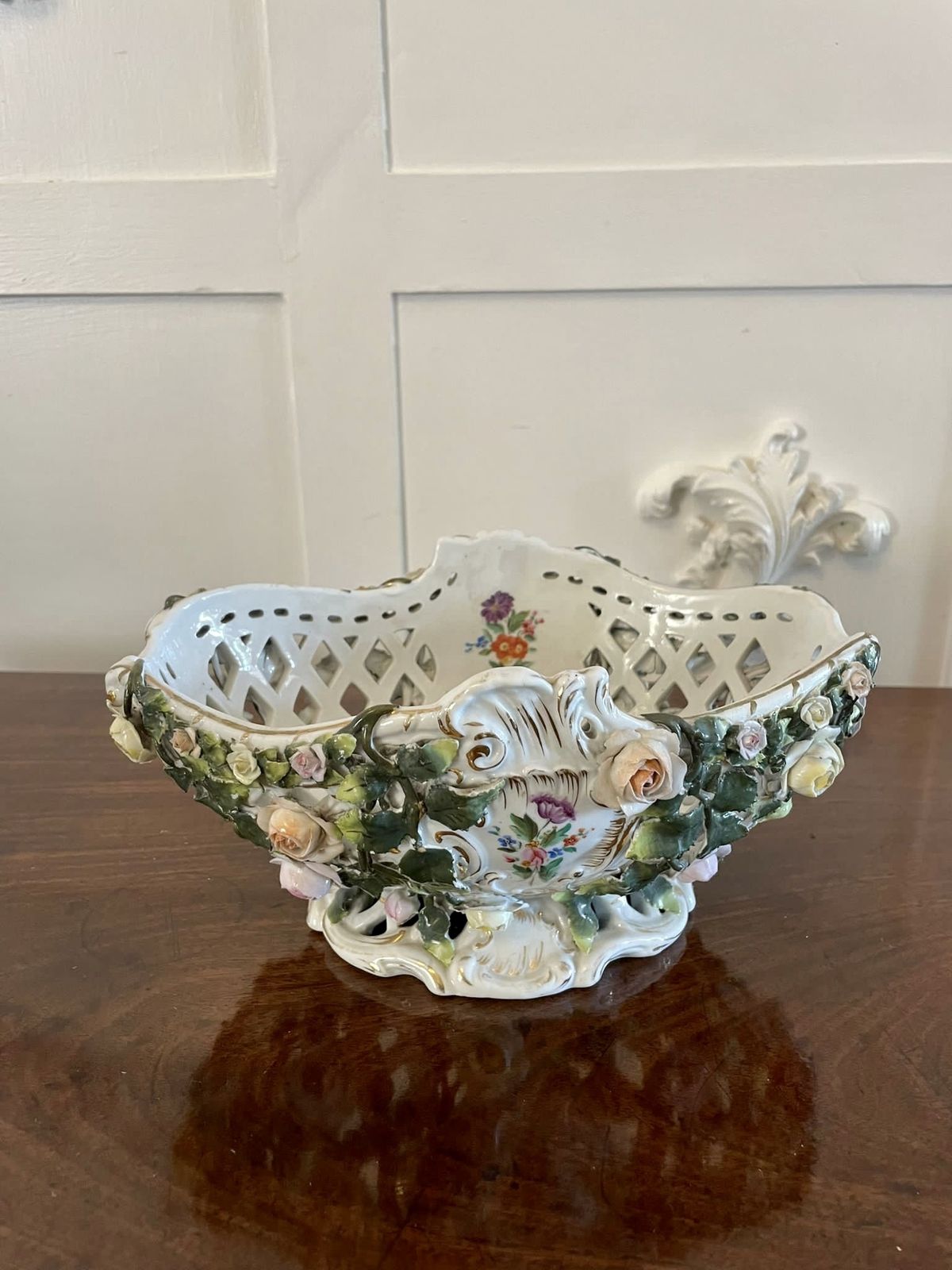 Antique 19th Century Meissen Style Work Basket Dish photo for sale