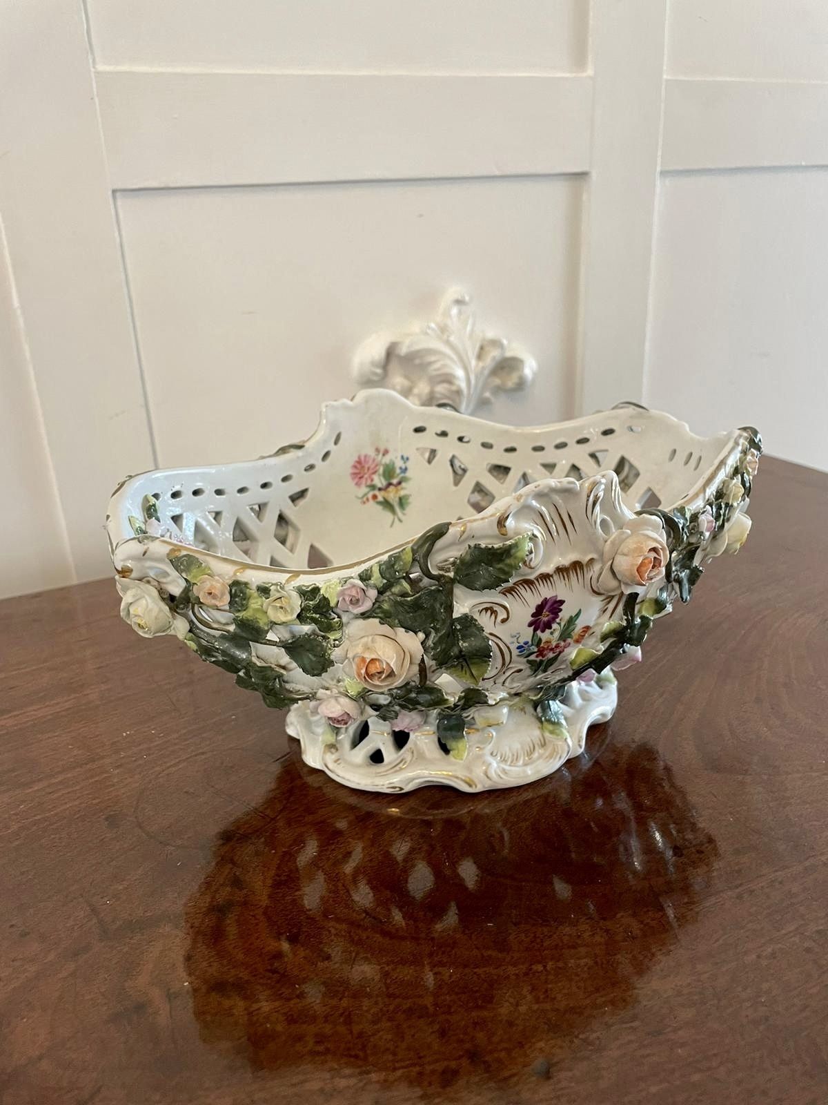 595.0 Antique 19th Century Meissen Style Work Basket Dish photo