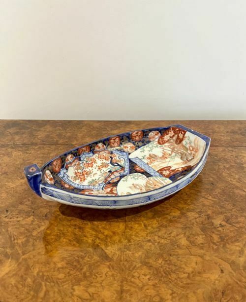 Unusual Antique Japanese Quality Imari Boat Shaped Dish photo vinterior