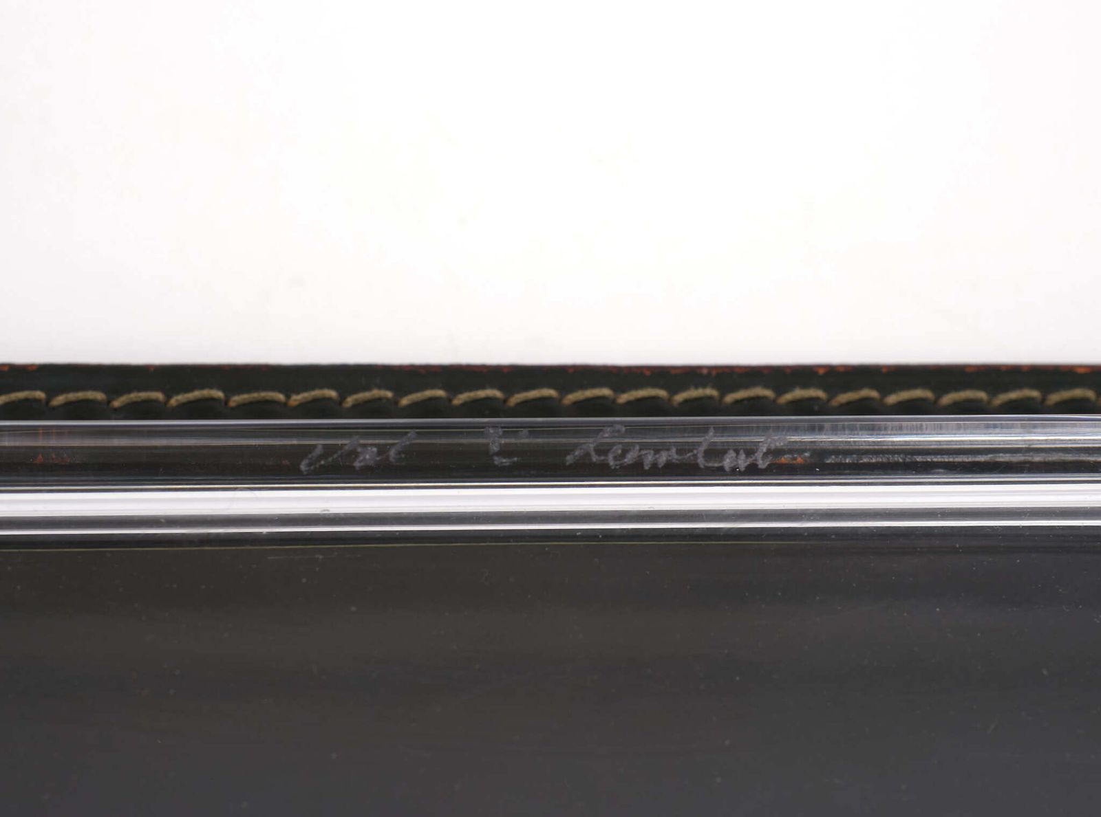 Stich Leren Pennenhouder Met Kristallen Schaal, Jaren 1950, Frankrijk photo furniture
