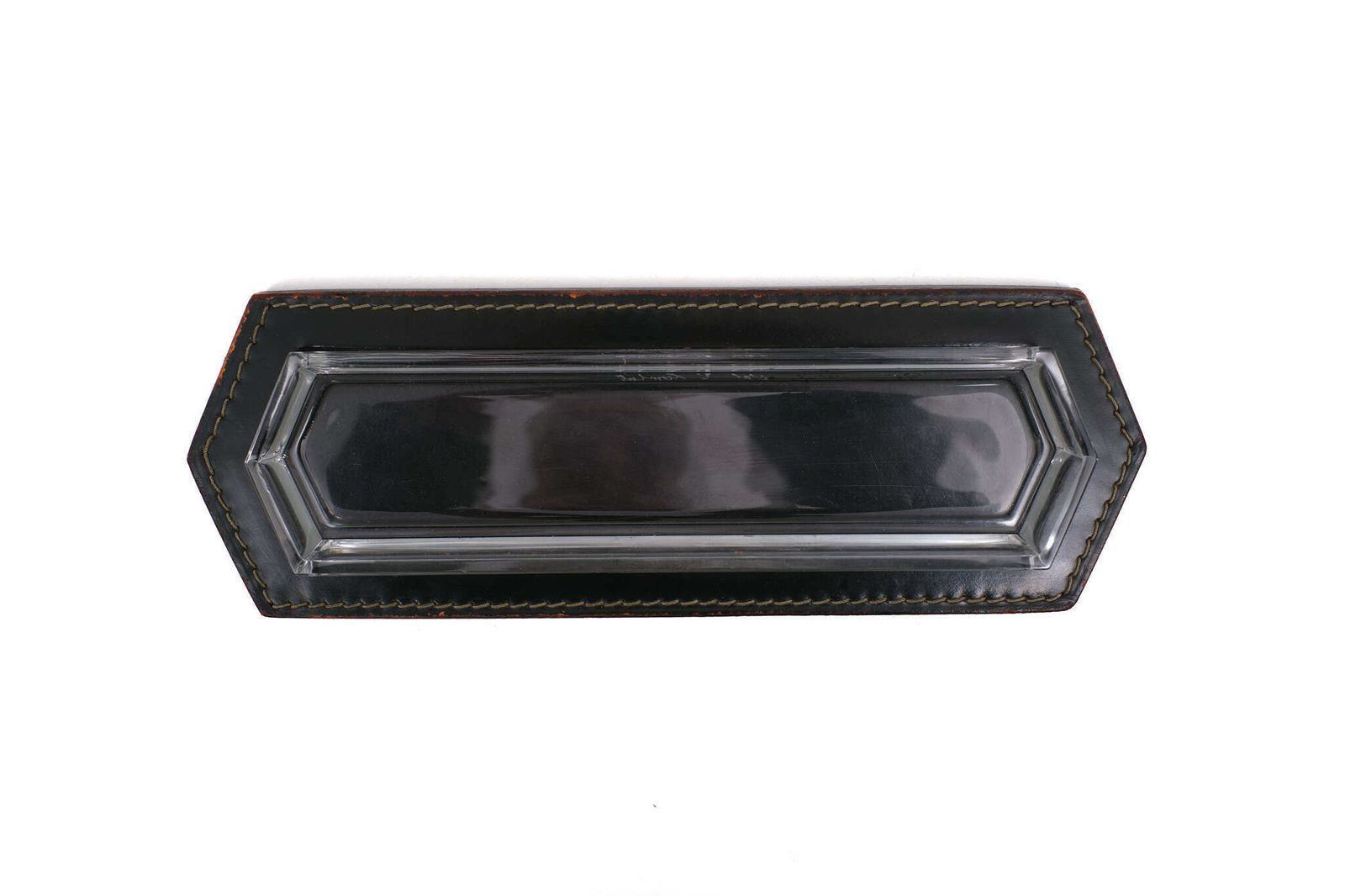 Stich Leather Pencil Holder Crystal Tray 1950s France photo 272.8