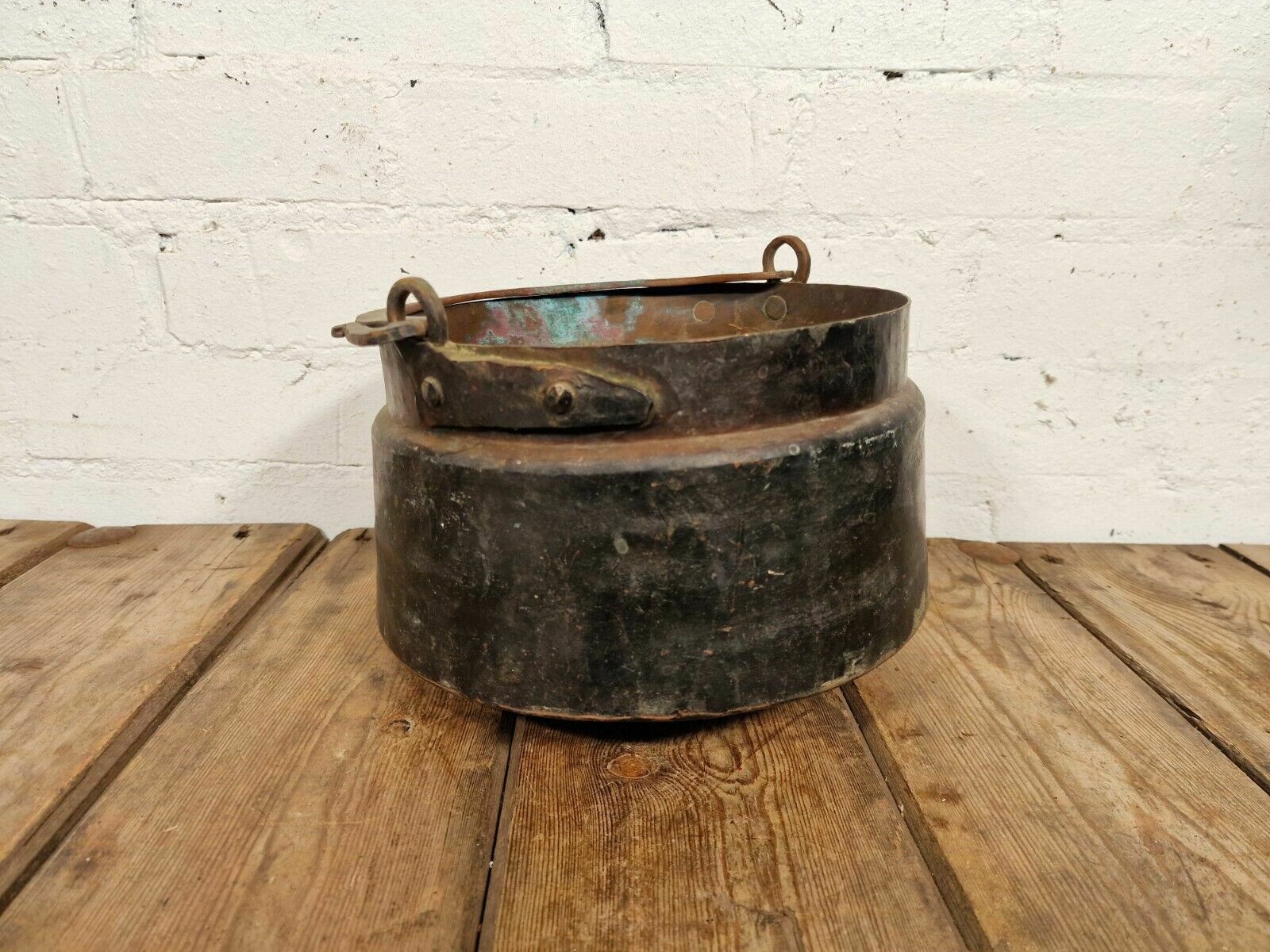 Vintage Antique French Hammered Copper Cooking Cauldron Gypsy Pot Garden Planter photo furniture