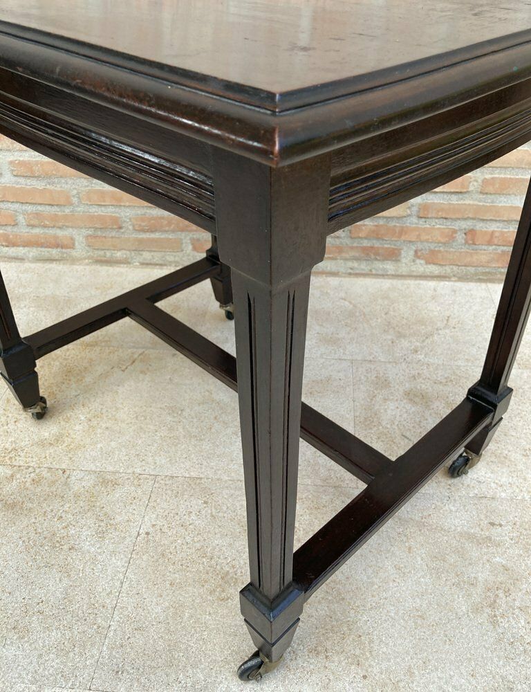 Mid Century Modern French Wooden Table With Wheels, 1960s photo vinterior