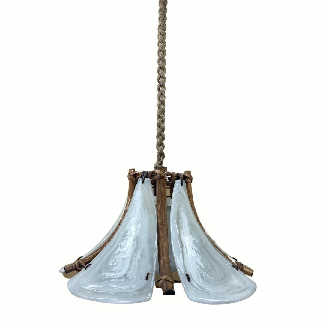 Bamboo Acrylic And Opaline Hanging Pendant, 1970 photo for sale