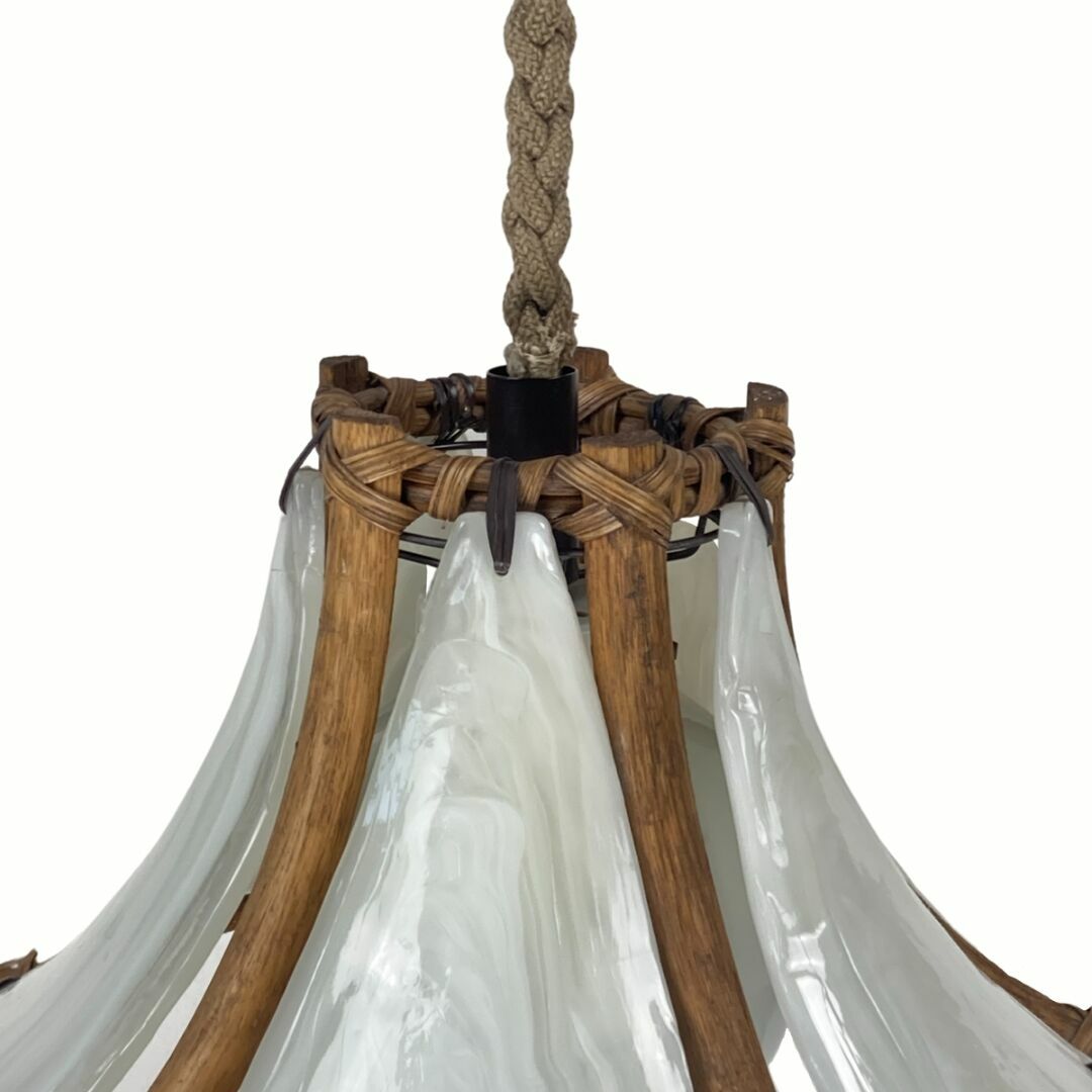 Bamboo Acrylic And Opaline Hanging Pendant, 1970 photo vinterior