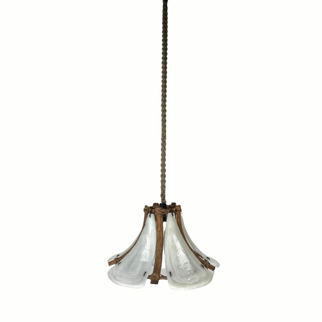 Bamboo Acrylic And Opaline Hanging Pendant, 1970 photo vintage