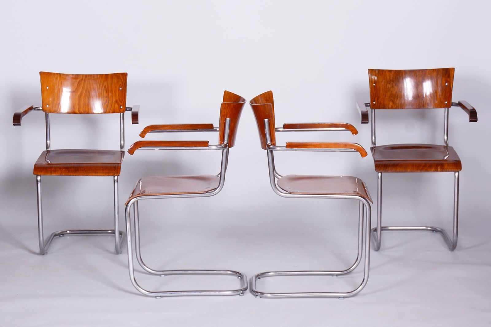 Set Of 4 Restored Bauhaus Beech Armchairs Designed By Mart Stam, 1930s, Czechia, High Gloss photo buy