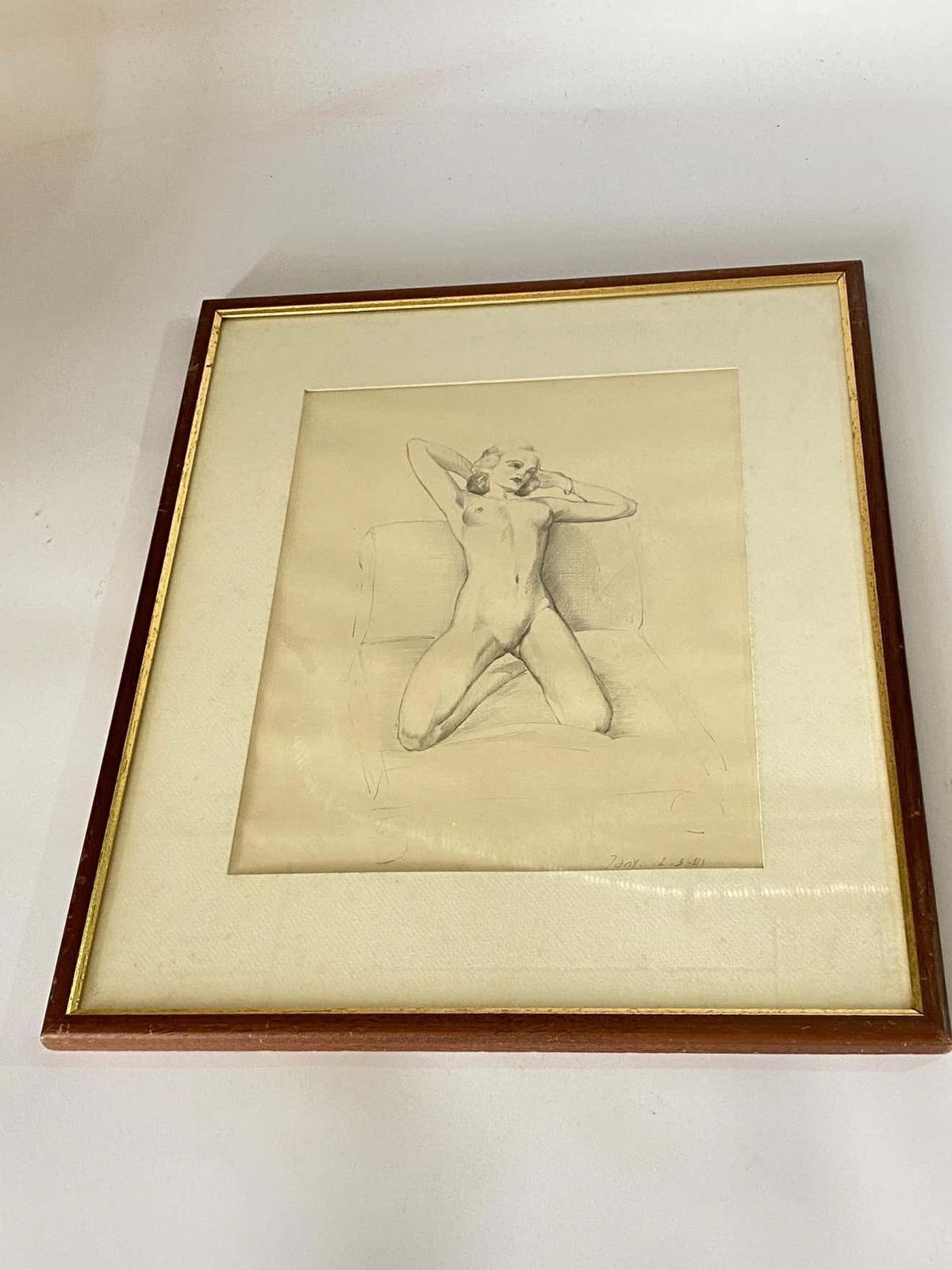 Art Deco Drawing Representing Nude Woman By Van Doren 'Raymond' Belgium 1941 photo furniture