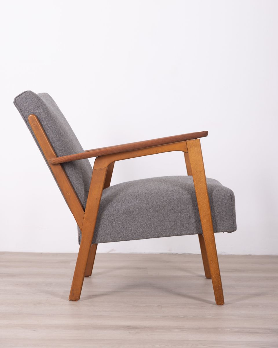 Teak Wood And Fabric Armchair – Danish Design photo for sale