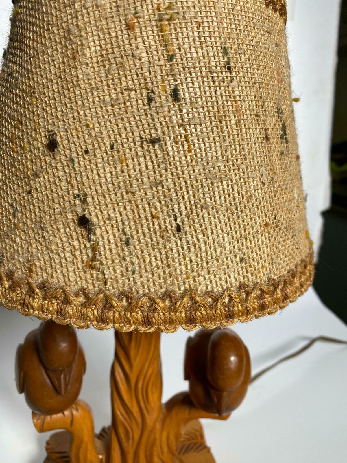 Table Lamp In Wood, Birds In A Branch, Brown Colour, France, 1940 photo 491.0