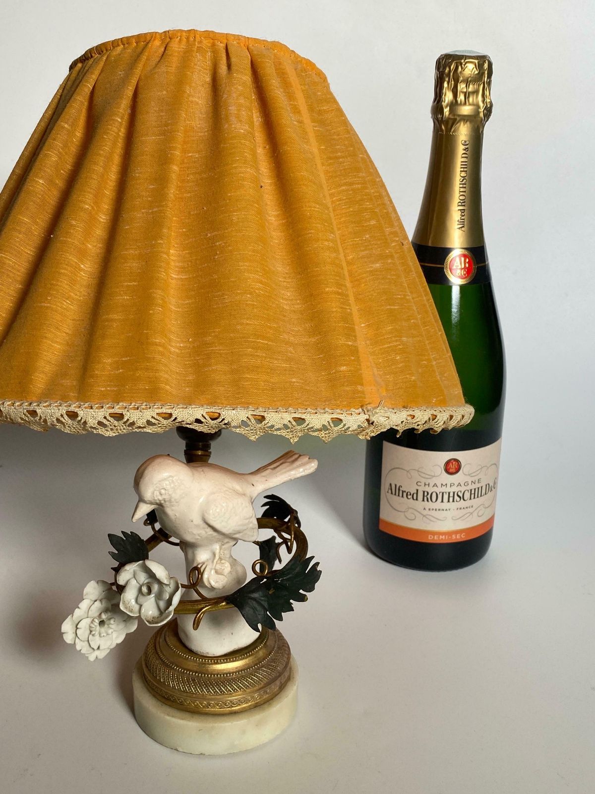 Table Lamp In Ceramic And Brass, White And Gold Colour, France 19th Century photo vintage