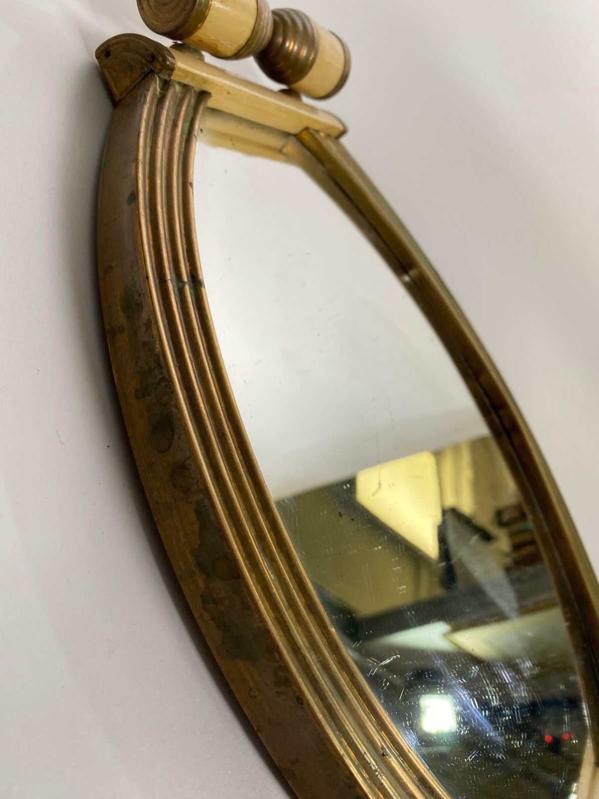 Art Deco Platter, Tray, Brass, And White Wood, Handles And Mirror, France 1930 photo for sale