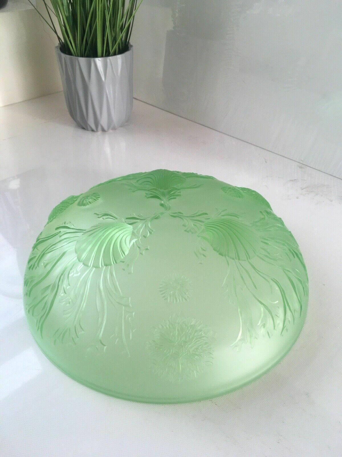 photo vinterior Art Deco Uranium Glass Dessert Bowl Set Seaweed Seashell Verlys Walther & Sohne