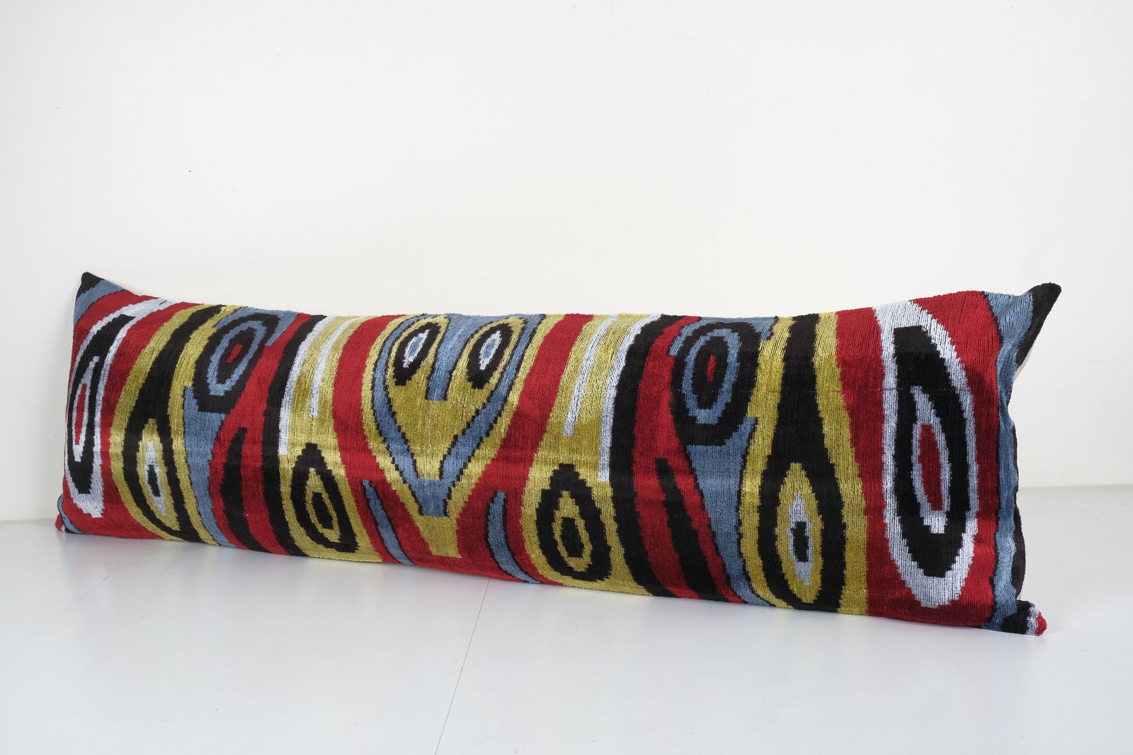 Ikat Bedding Velvet Pillow, Handwoven Silk Velvet Extra Long Lumbar Cover, Designer Pillow 14'' X 50'' photo furniture
